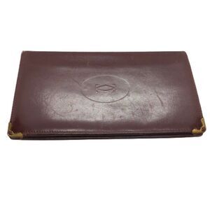 Must De Cartier Bordeaux Burgundy Red & Gold Leather Wallet Checkbook Holder